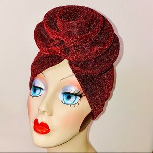 Gorgeous wine sparkle metallic flower turban pinup